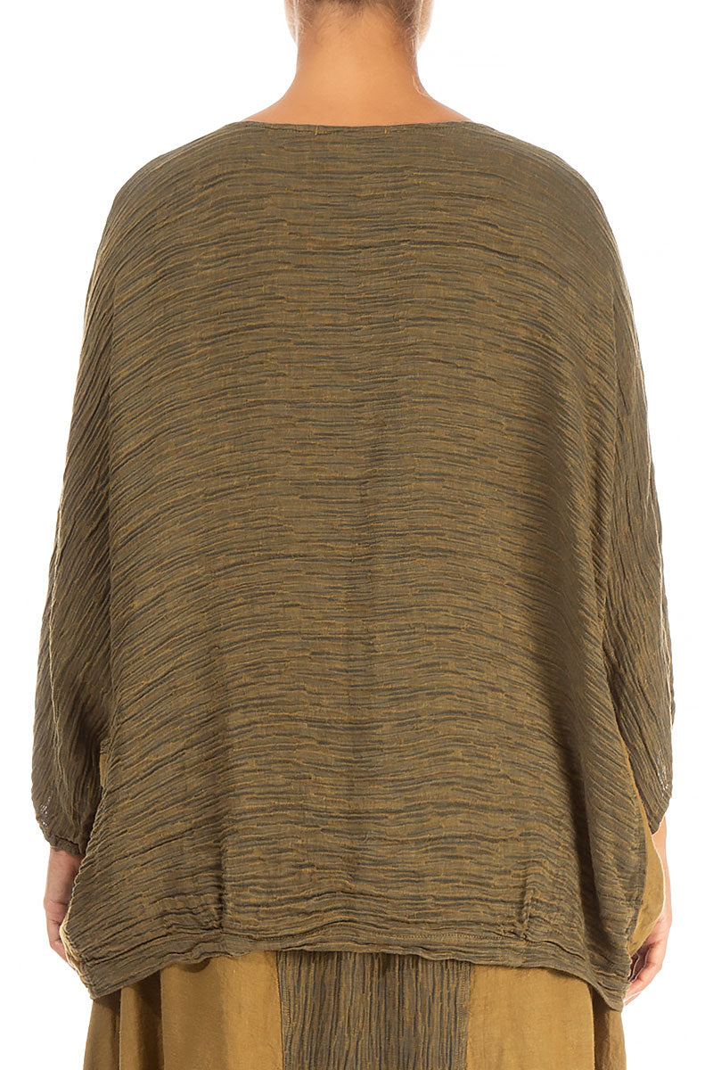 Crinkled Mustard Khaki Silk Blouse 2
