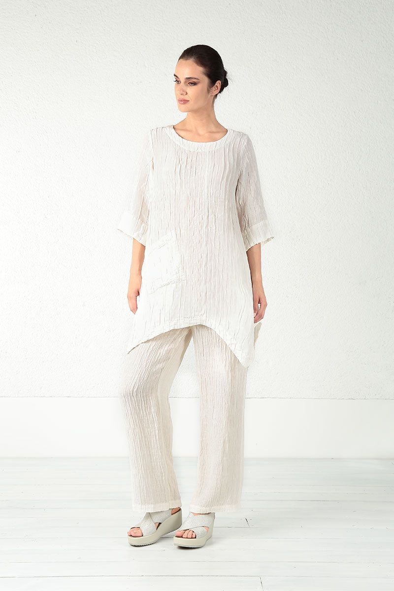 Asymmetric Crinkled Off White Silk Linen Tunic 6