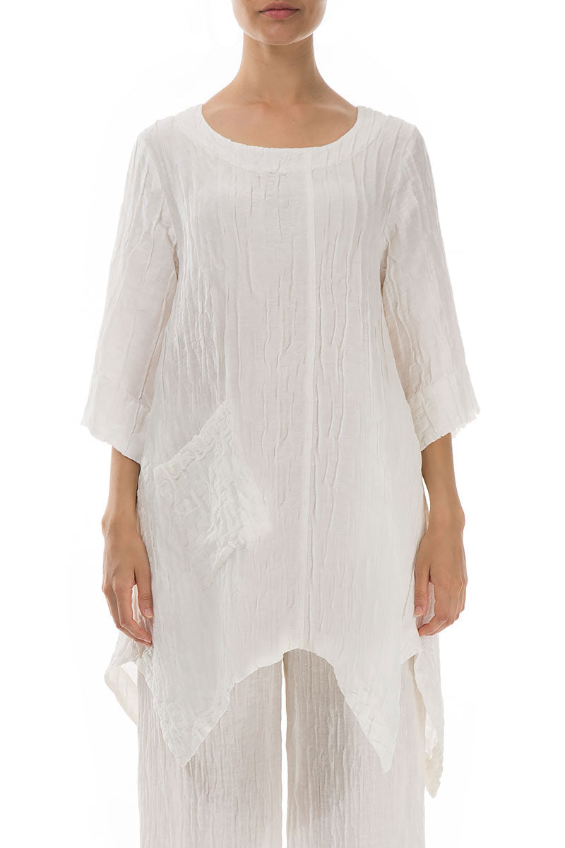 Asymmetric Crinkled Off White Silk Linen Tunic 1