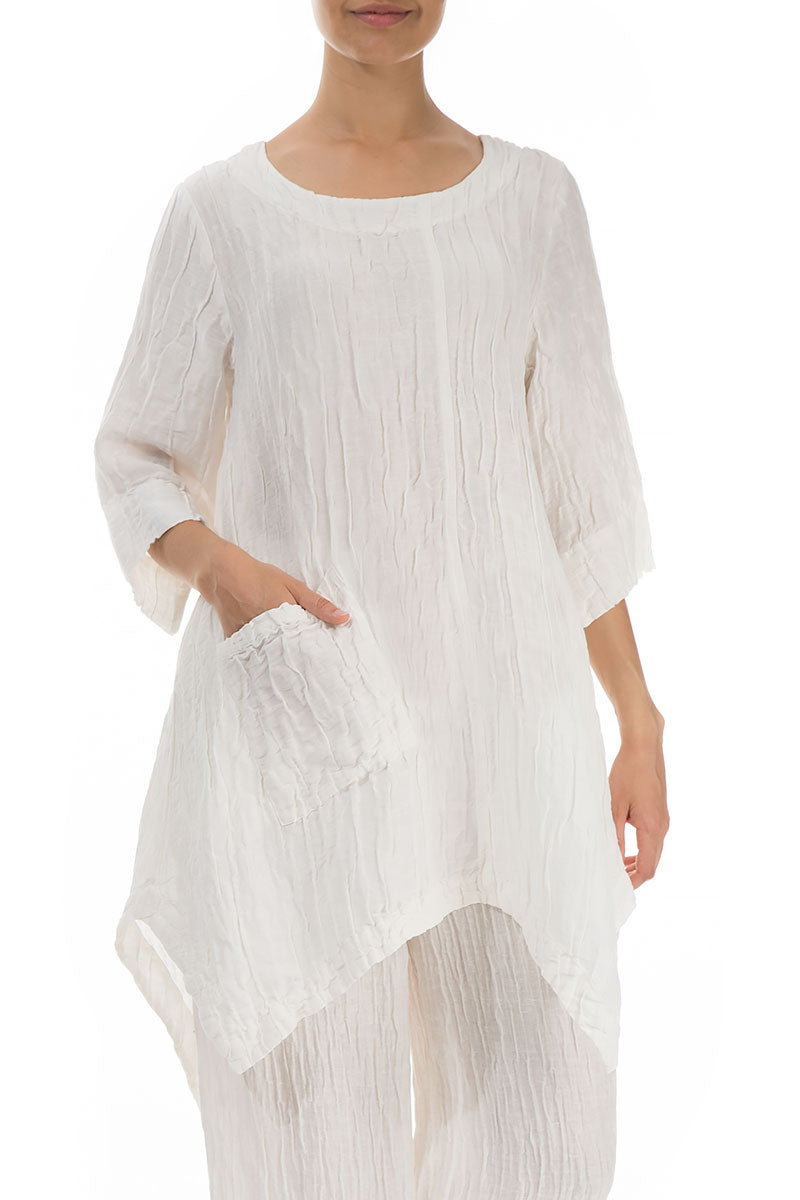 Asymmetric Crinkled Off White Silk Linen Tunic 3
