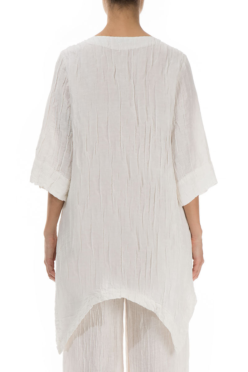 Asymmetric Crinkled Off White Silk Linen Tunic 2
