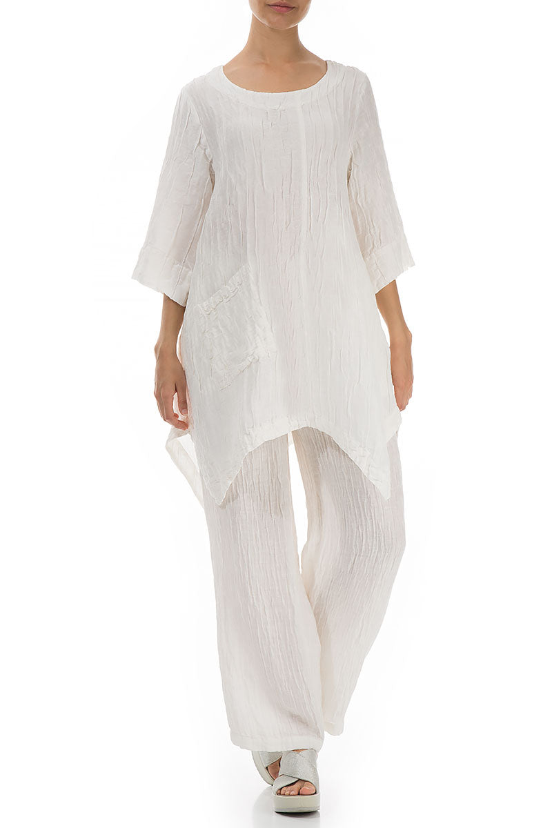 Asymmetric Crinkled Off White Silk Linen Tunic 4