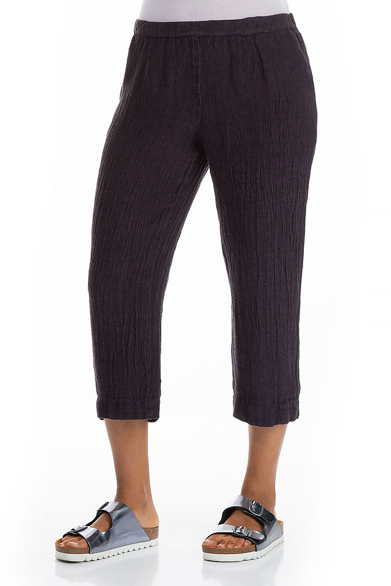 Cropped Amethyst Mélange Linen Trousers 3