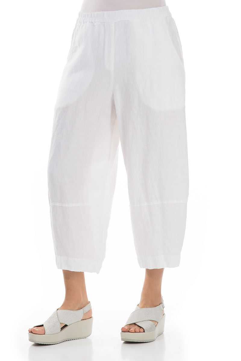 Cropped Loose White Linen Trousers 3