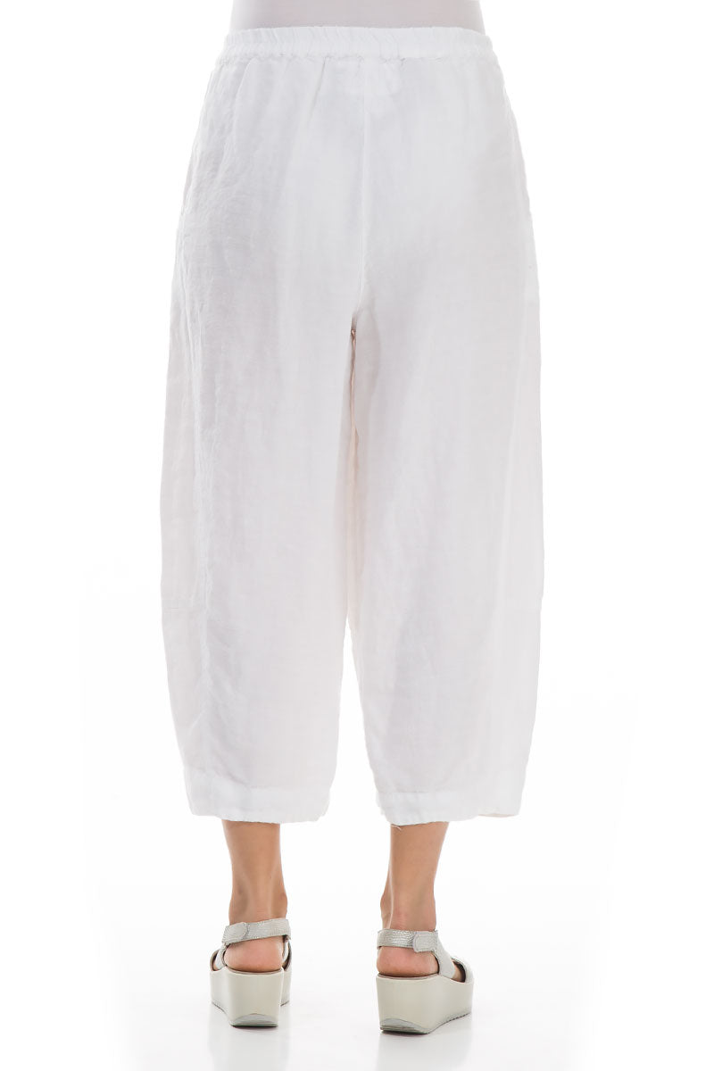 Cropped Loose White Linen Trousers 2