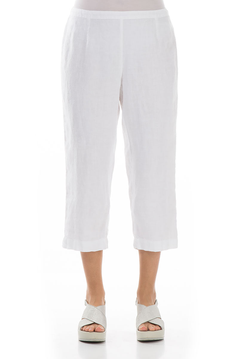 Evergreen Cropped White Linen Trousers