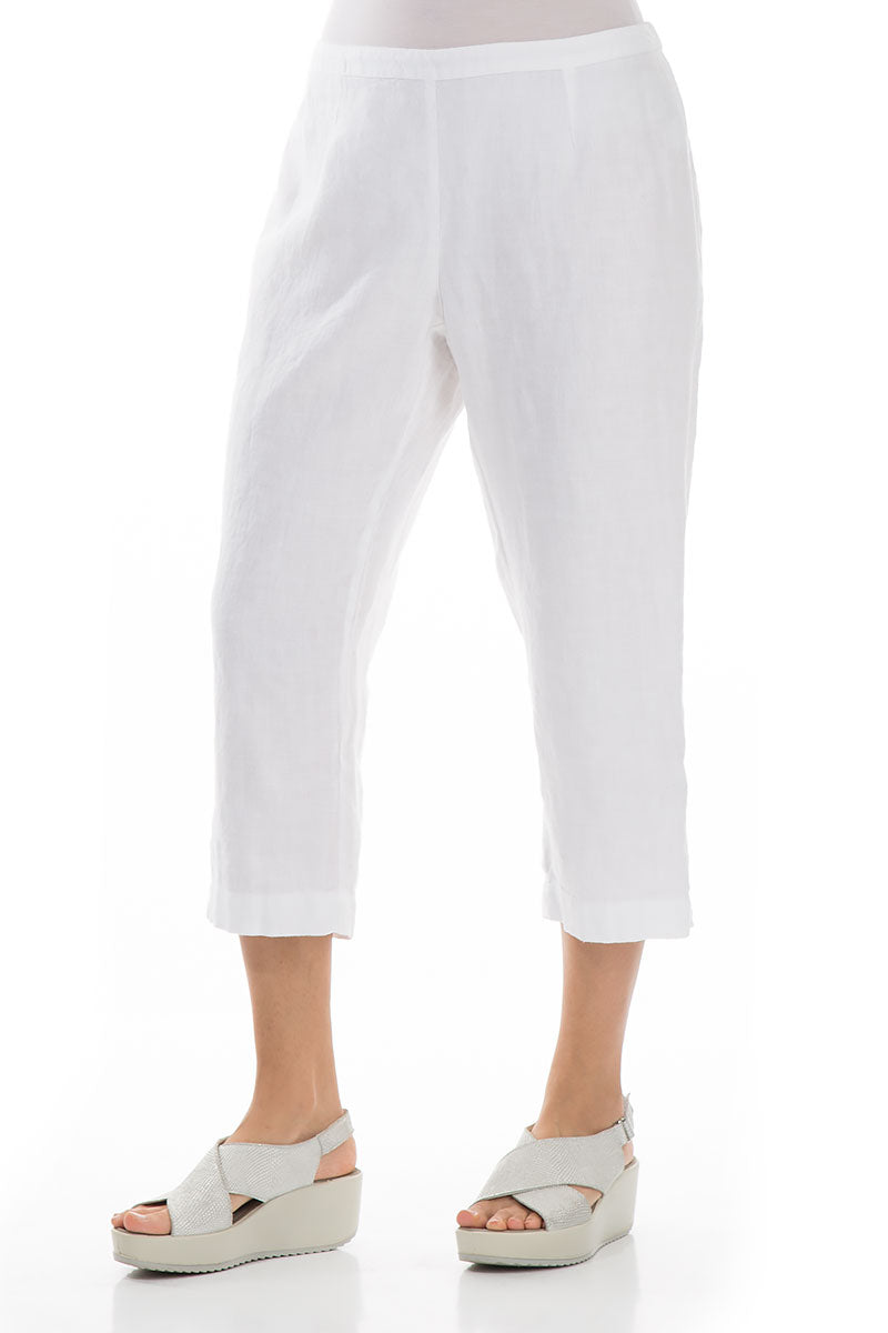 Cropped White Linen Trousers 3