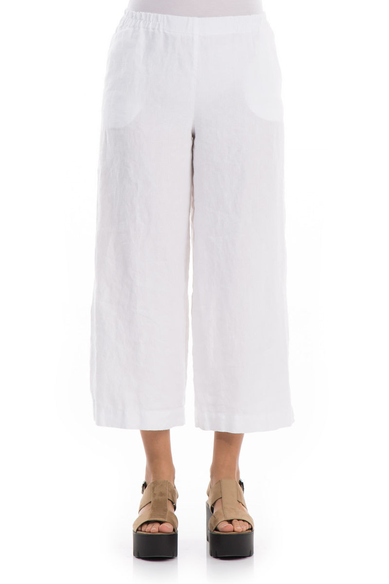 Cropped White Linen Trousers