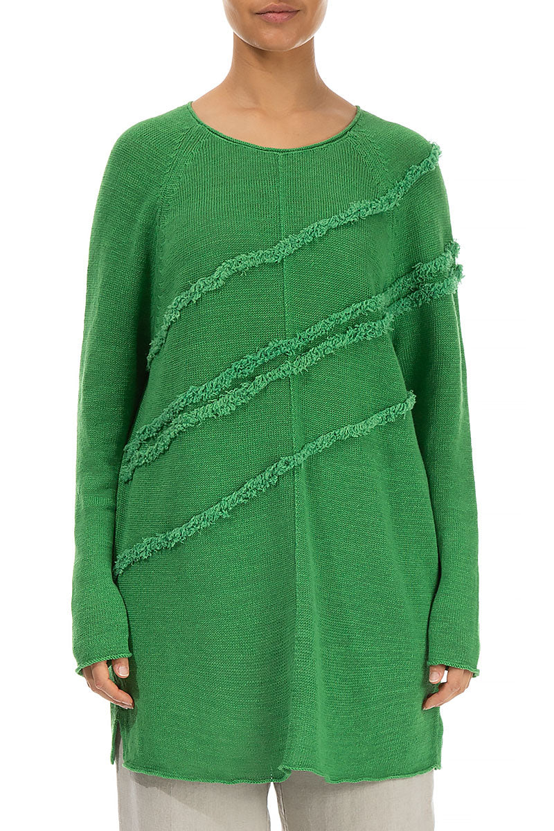 Decorated Front Spring Green Linen Jumper