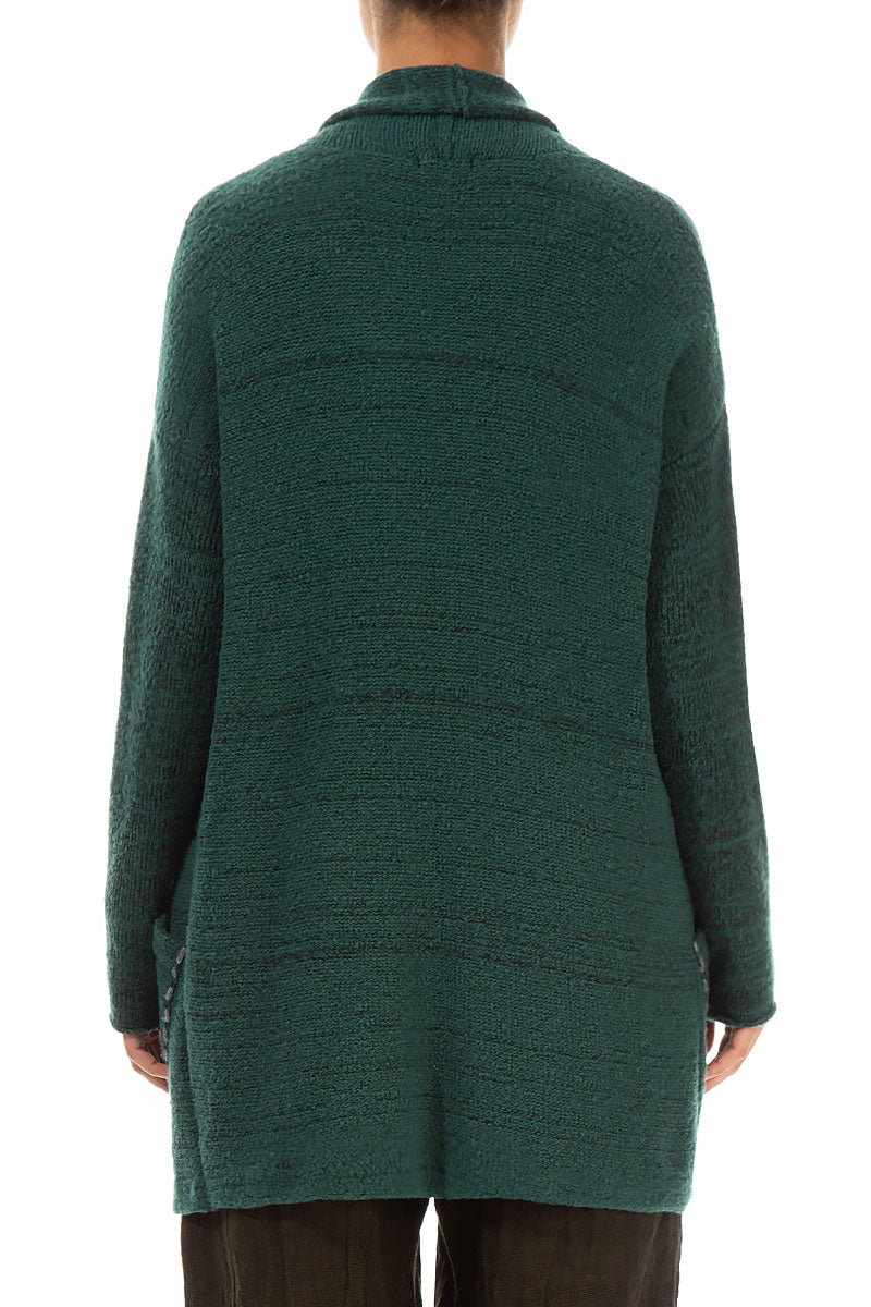 Decorated Pocket Open Green Wool Cardigan 2