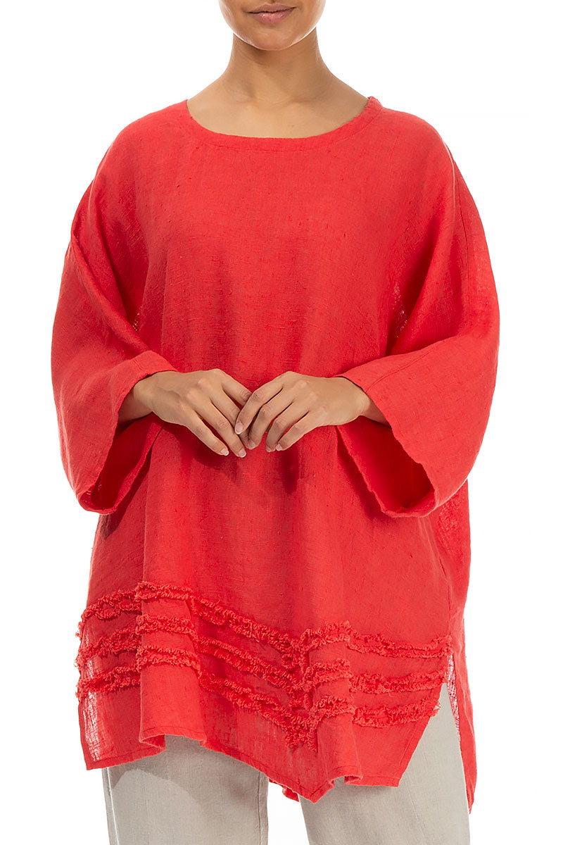 Decorated Bright Red Linen Tunic 3