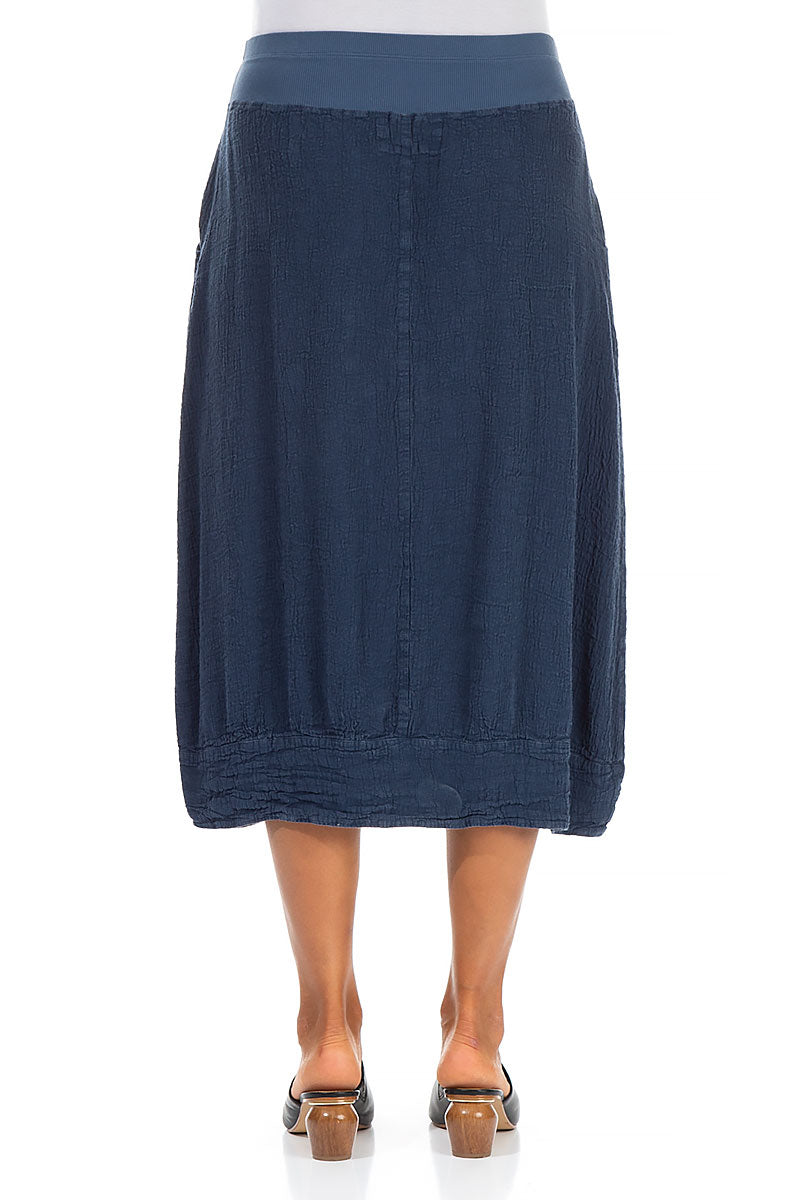 Denim Blue Linen Viscose Midi Skirt
