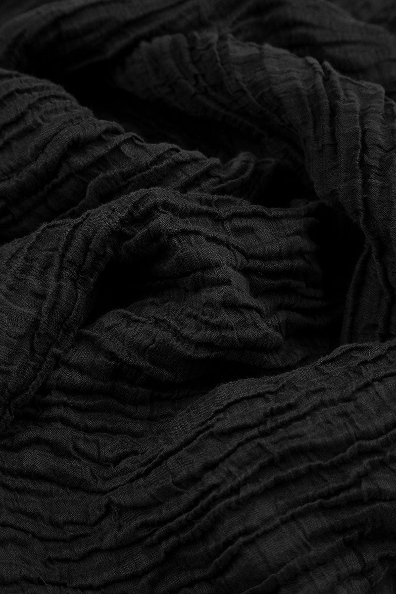 Detachable Collar Crinkled Black Silk Linen Tunic 7