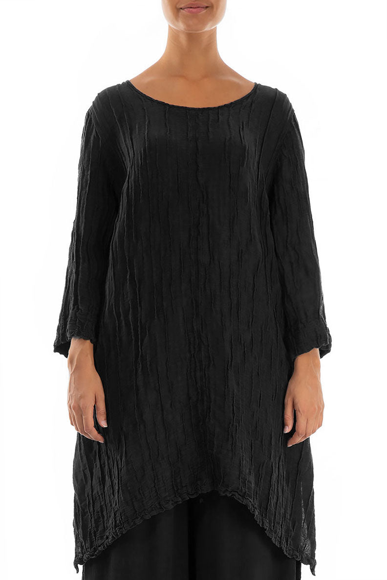 Detachable Collar Crinkled Black Silk Linen Tunic 3