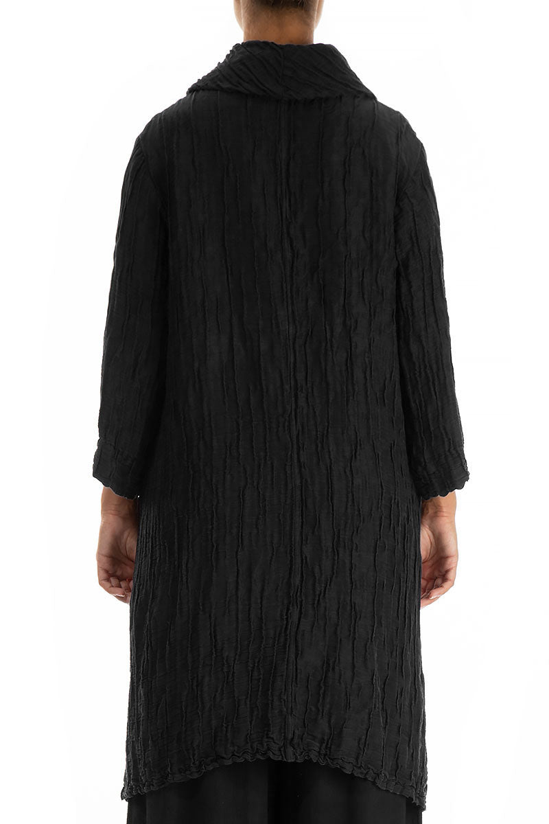 Detachable Collar Crinkled Black Silk Linen Tunic 2