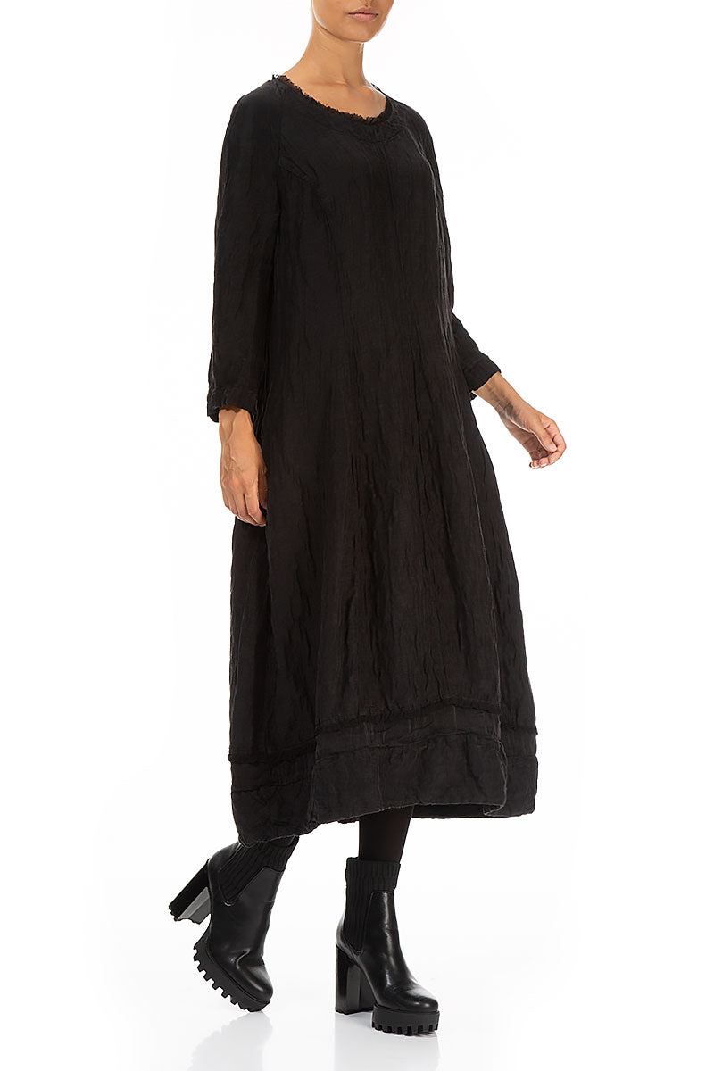 Detailed Balloon Black Silk Dress 3