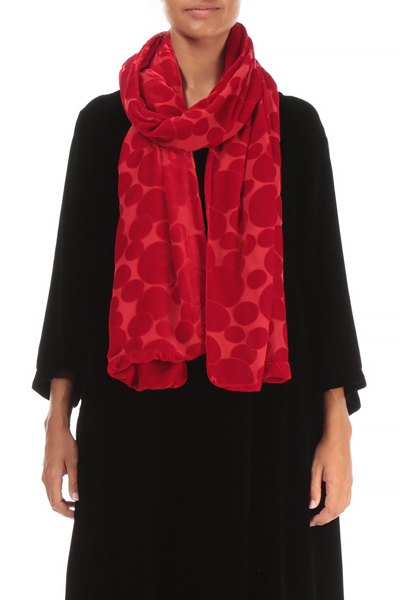 Devoré Bubbles Red Silk Velvet Scarf 1
