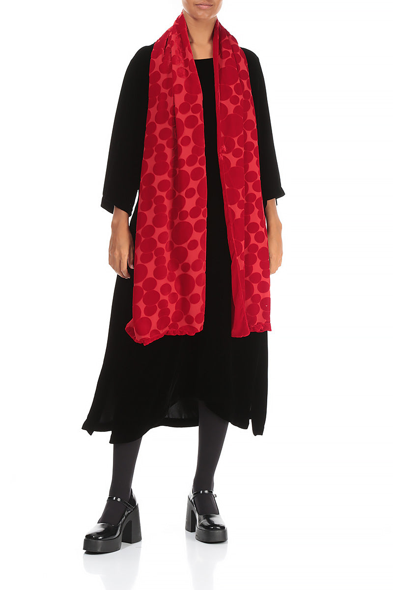 Devoré Bubbles Red Silk Velvet Scarf 2