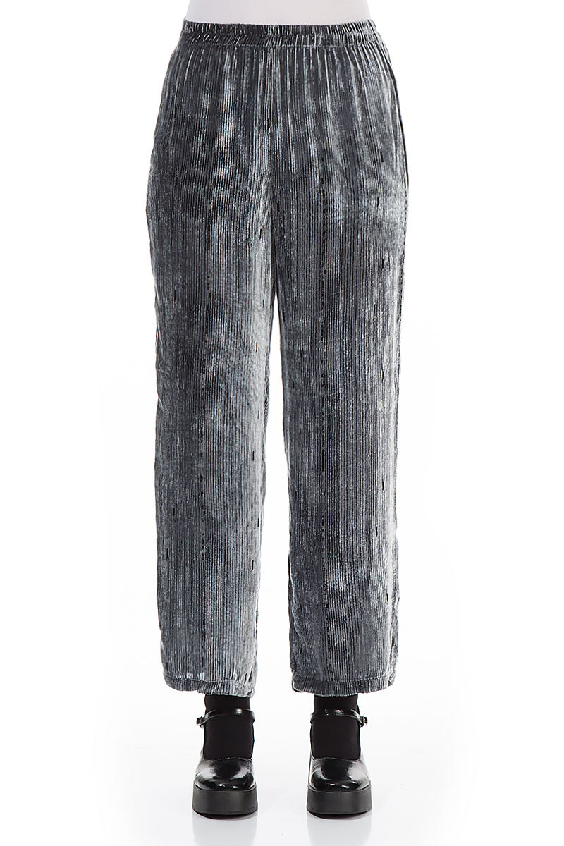 Devoré Stripes Silver Silk Velvet Trousers 1