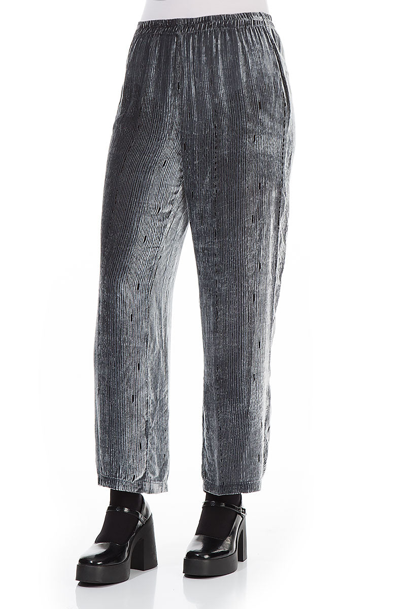 Devoré Stripes Silver Silk Velvet Trousers 3