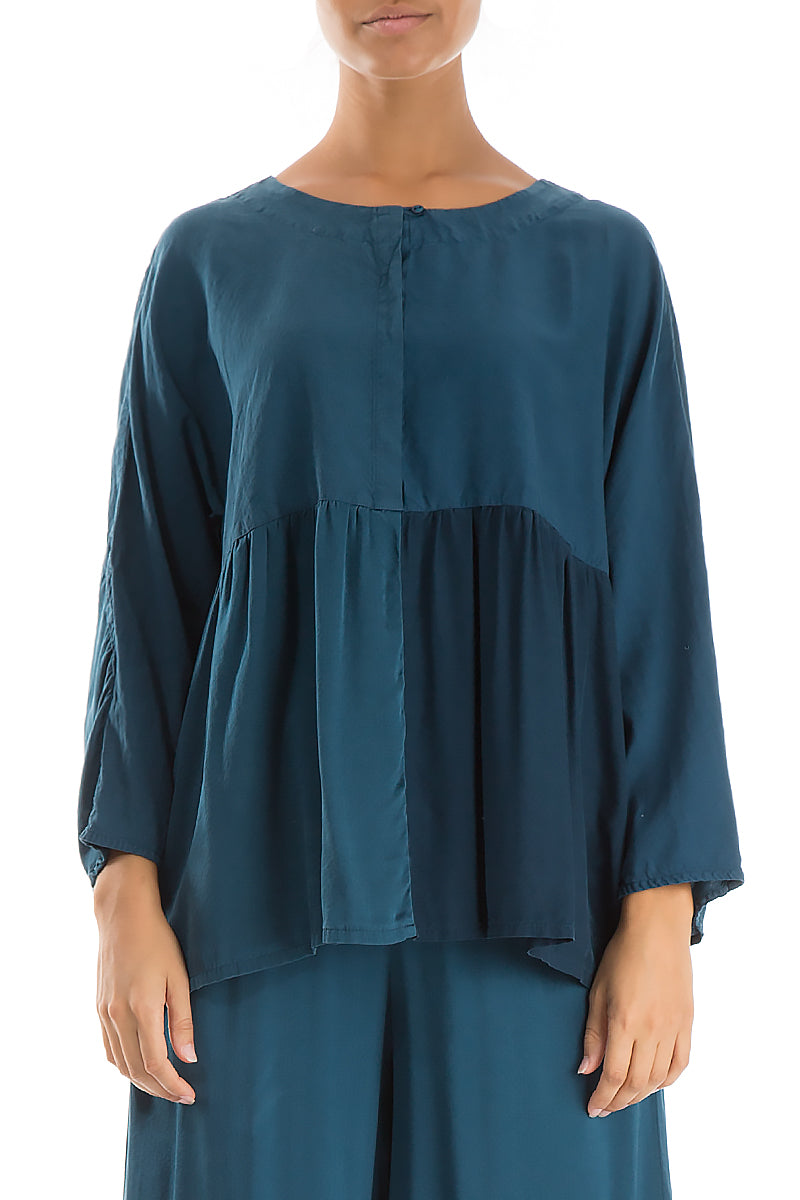 Divided Peacock Blue Silk Blouse 1