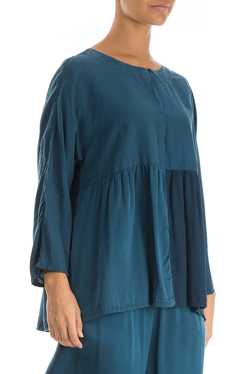 Divided Peacock Blue Silk Blouse 5