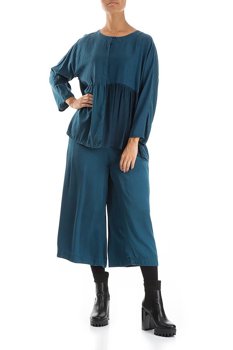 Divided Peacock Blue Silk Blouse 6