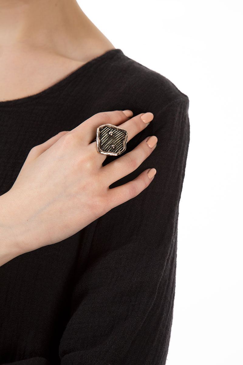 Dots On Stripes Metal Ring 2