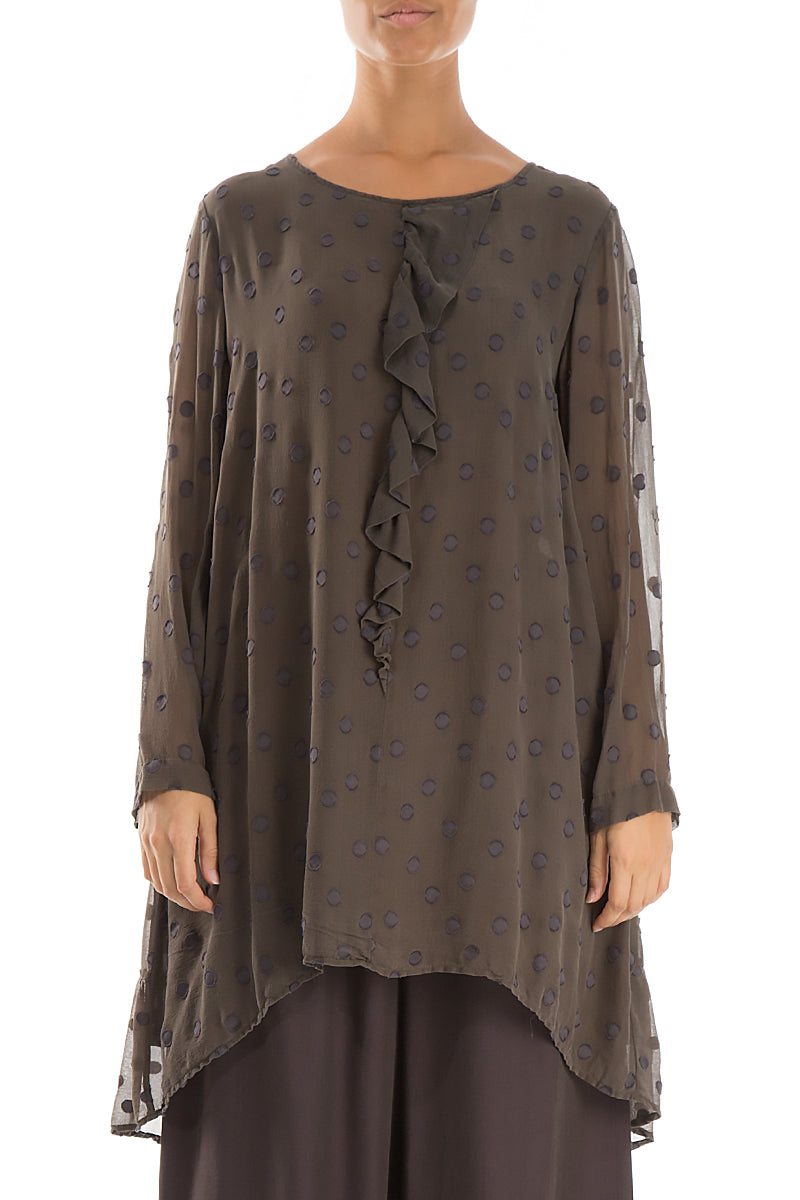 Dotty Decorated Ash Brown Silk Tunic 1