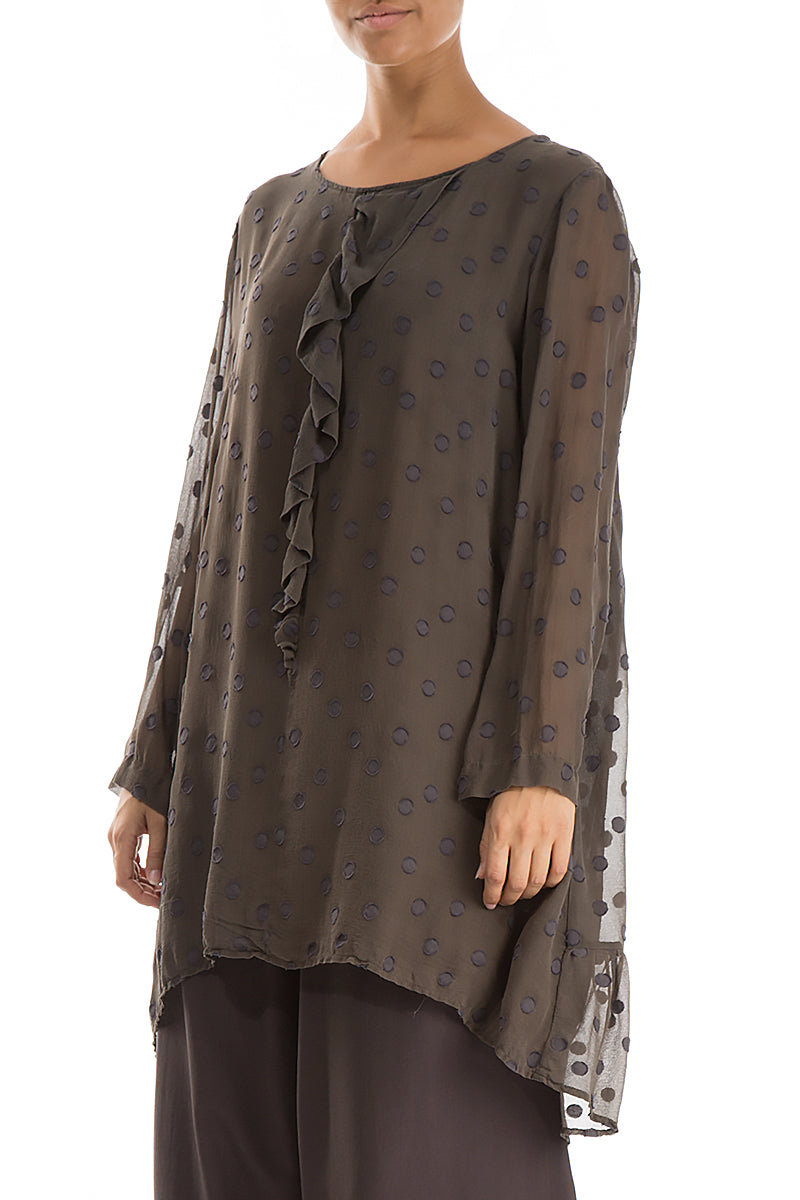 Dotty Decorated Ash Brown Silk Tunic 3