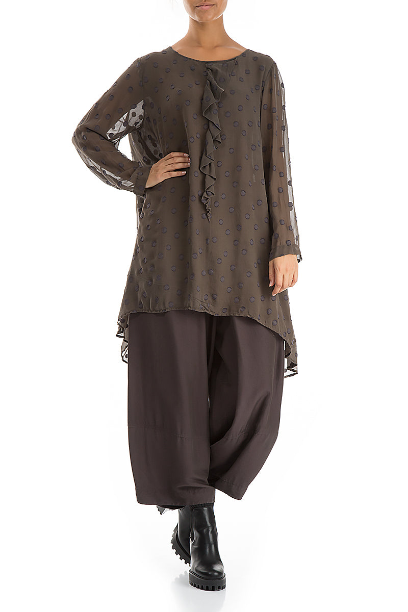 Dotty Decorated Ash Brown Silk Tunic 4