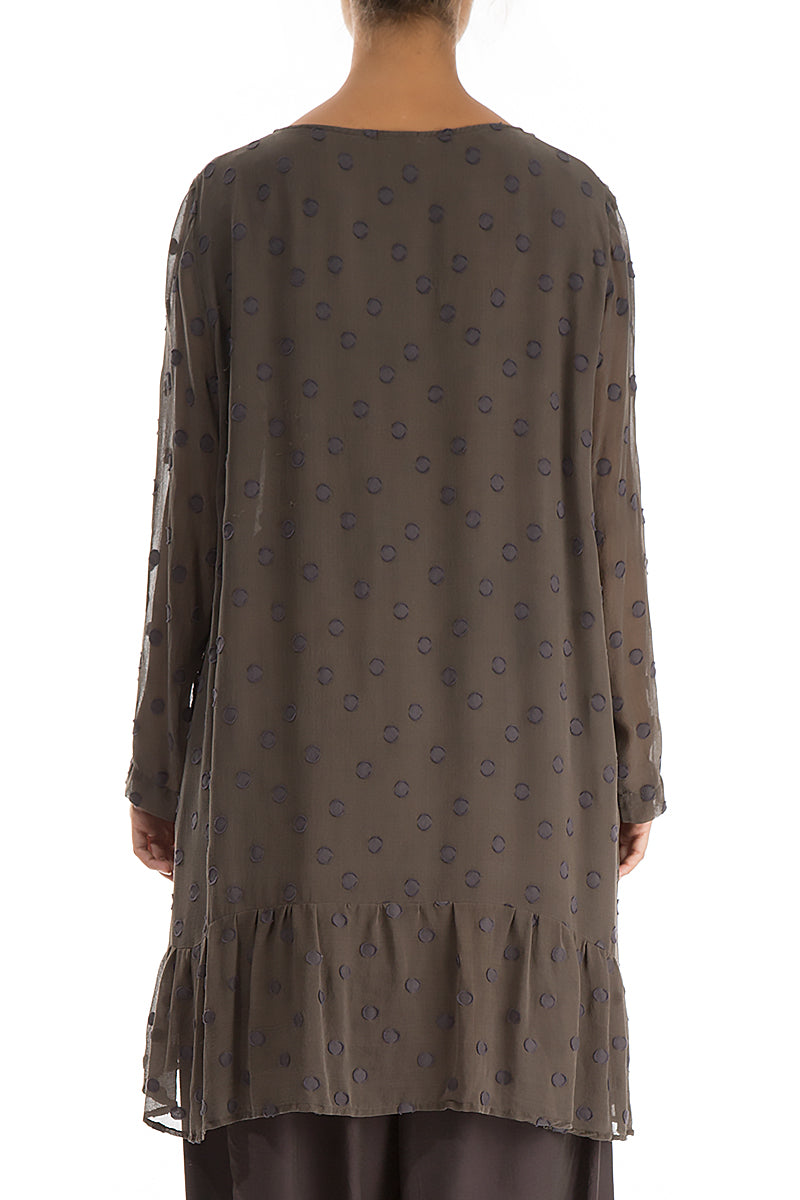Dotty Decorated Ash Brown Silk Tunic 2