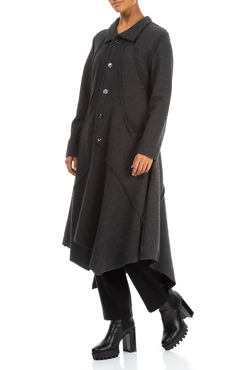 Asymmetric Hem Dark Grey Wool Coat 3
