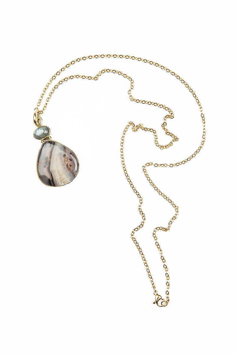 Drop Labradorite Agate Pendant Necklace