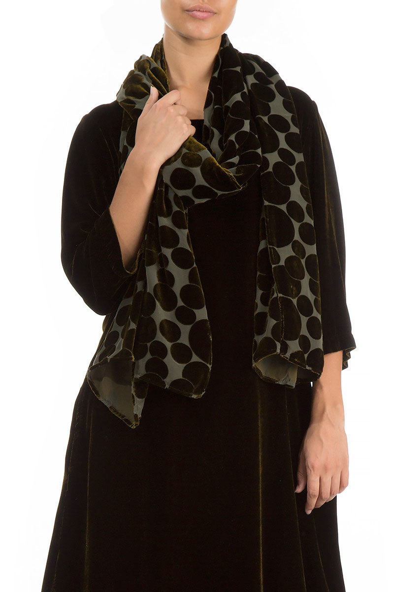 Devoré Bubbles Khaki Silk Velvet Scarf 1