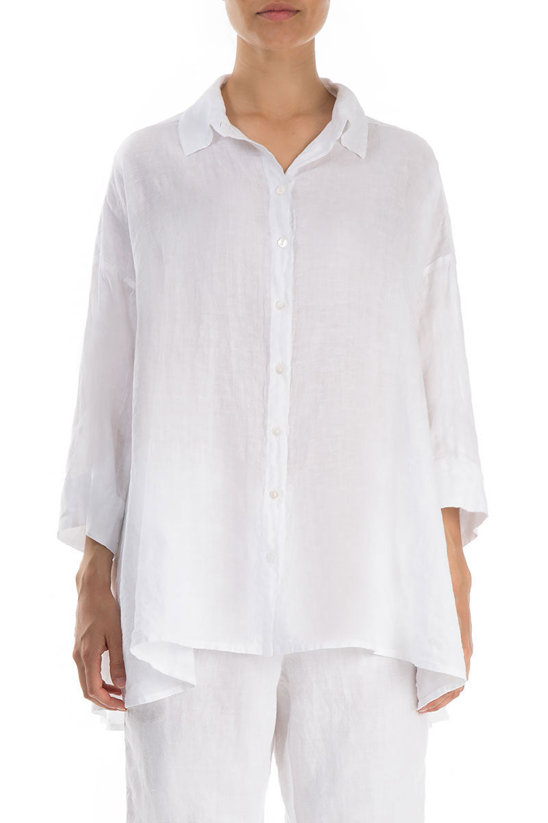 Loose Longer Back White Linen Shirt 1