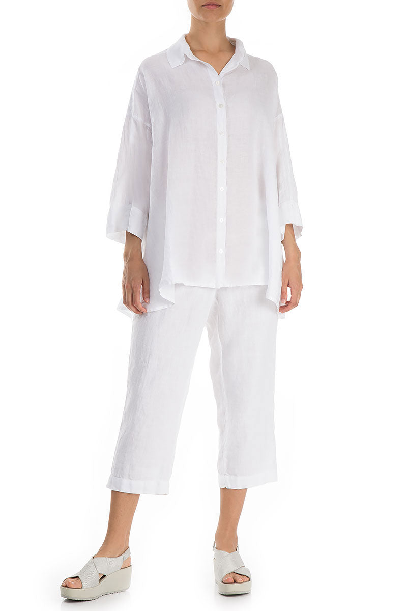 Loose Longer Back White Linen Shirt 5