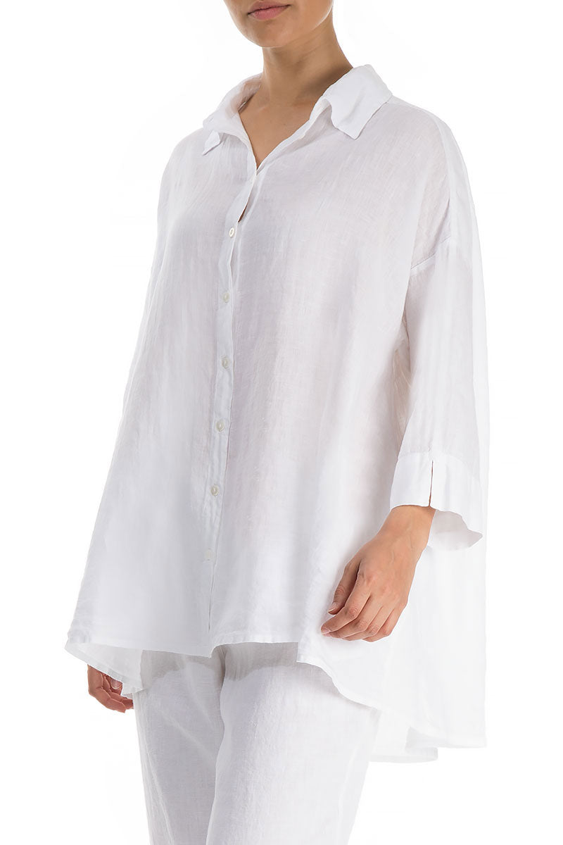 Loose Longer Back White Linen Shirt 3