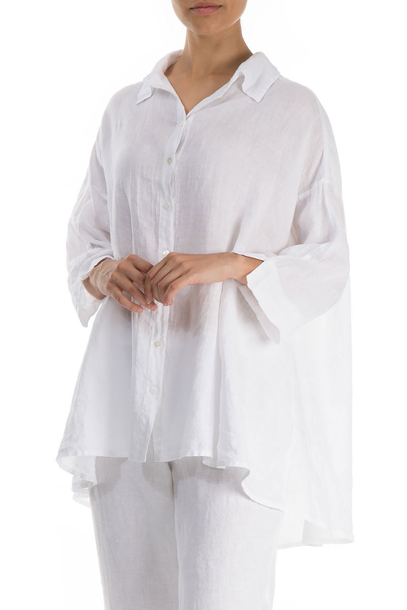 Loose Longer Back White Linen Shirt 4