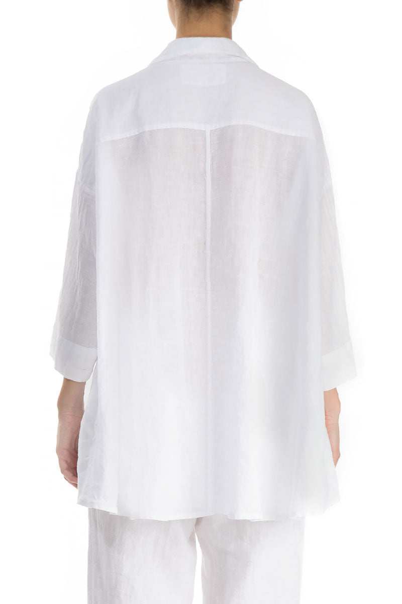 Loose Longer Back White Linen Shirt 2
