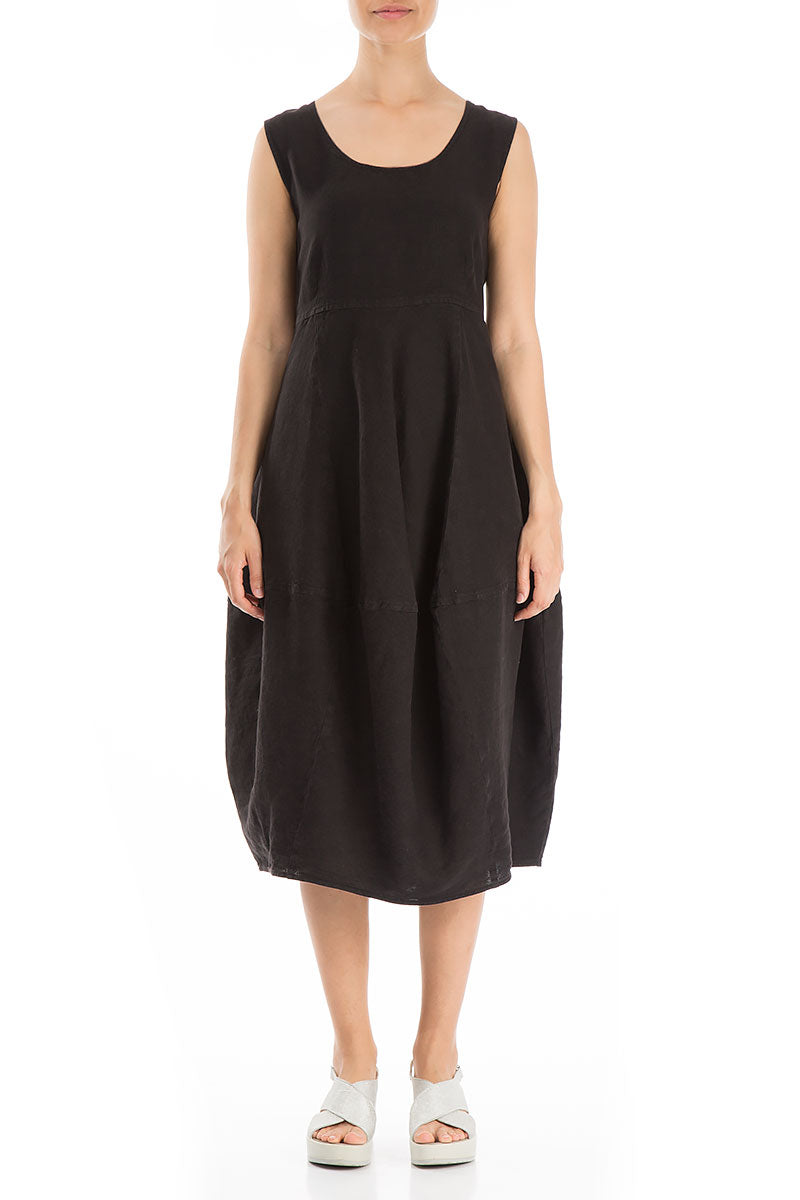 Sleeveless Balloon Black Linen Dress – grizas.com