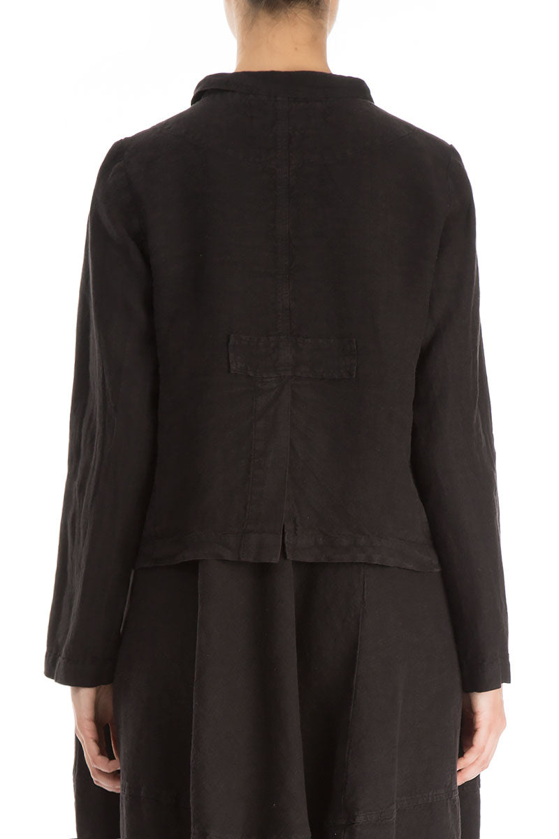 Elegant Buttoned Black Linen Jacket 2
