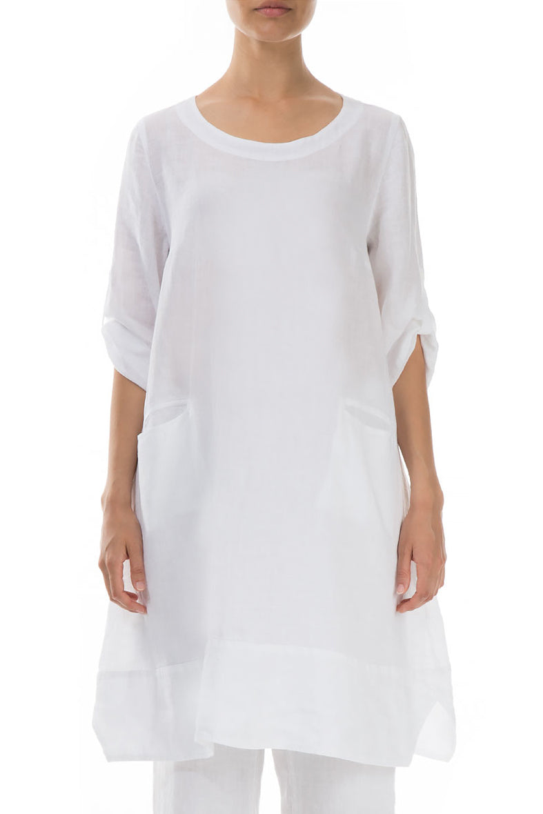 Evergreen Adjustable Sleeves White Linen Tunic
