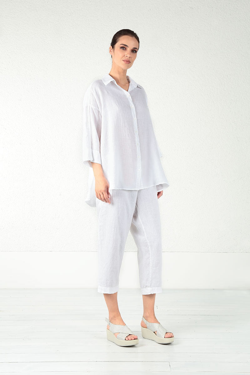 Loose Longer Back White Linen Shirt 6