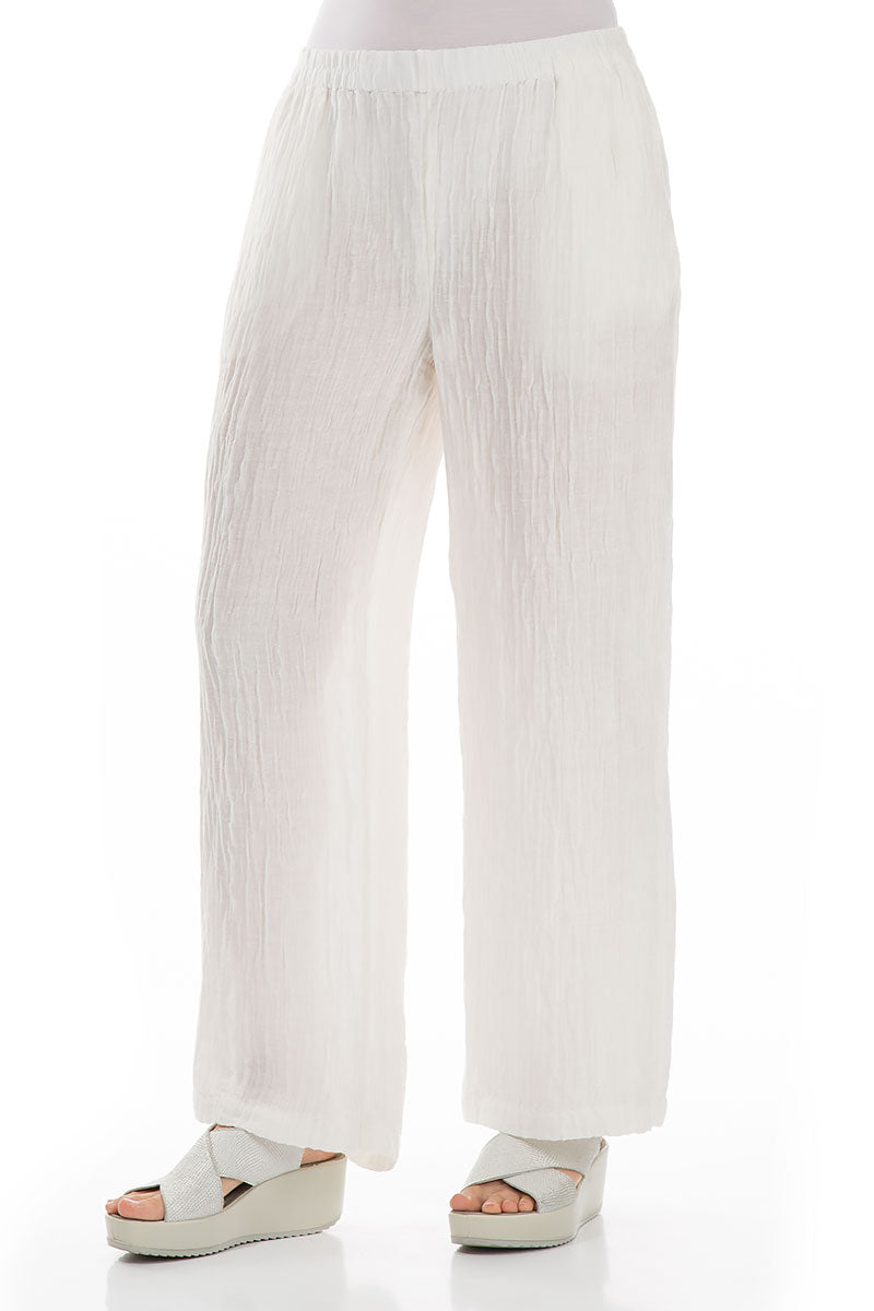 Straight Crinkled Off White Trousers 3
