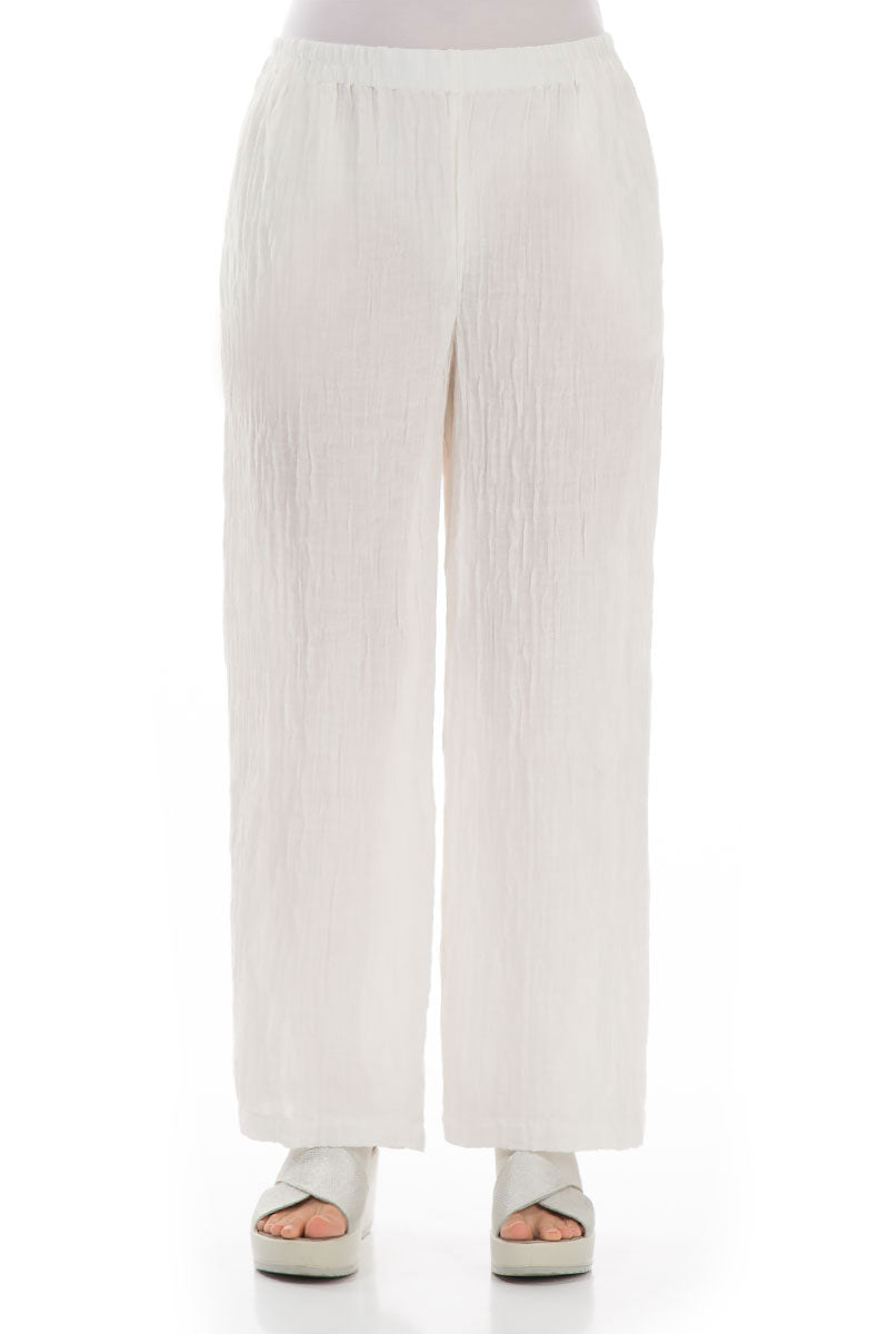 Straight Crinkled Off White Trousers 1