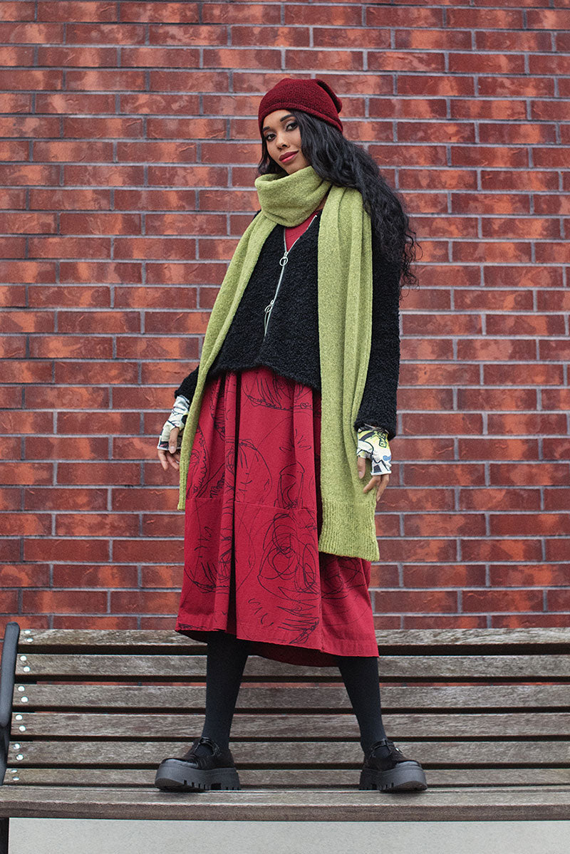 Exposed Seam Bordeaux Abstract Draw Cotton Dress 7