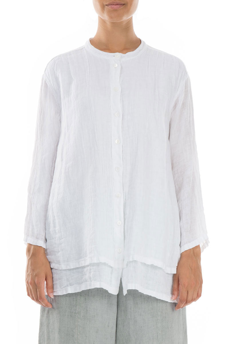 Layered White Gauze Linen Shirt