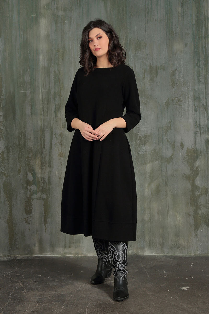 Flared Black Cotton Jersey Dress 6