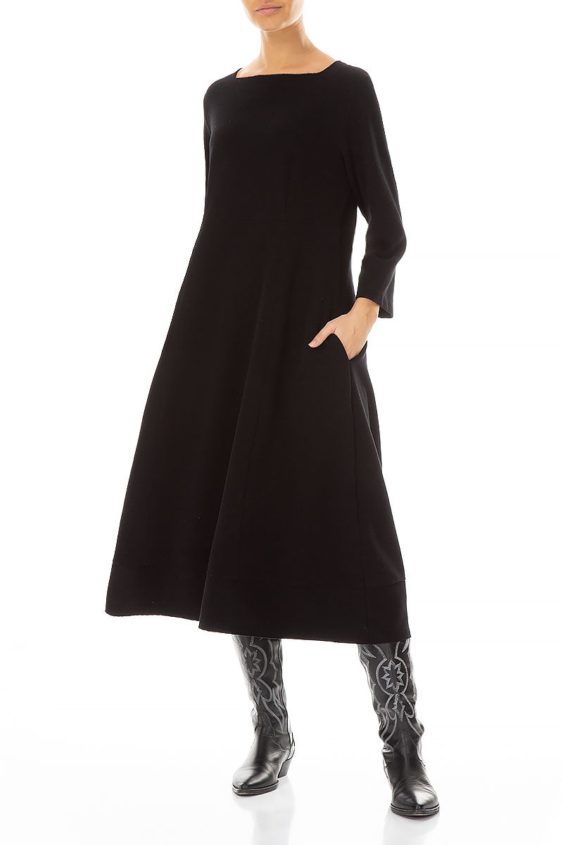 Flared Black Cotton Jersey Dress 4